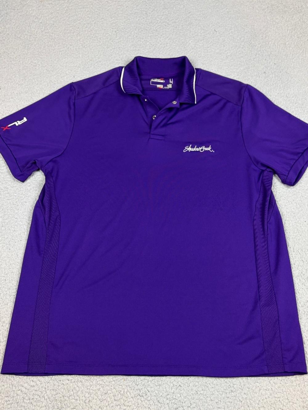 RLX Ralph Lauren Polo Shirt Mens Large Purple Performance Snap Golf Shadow Creek